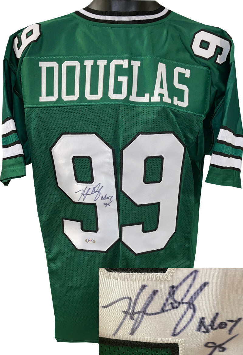 Hugh Douglas signed New York Green Custom Stitched Jersey w/ DROY 95 XL- PSA