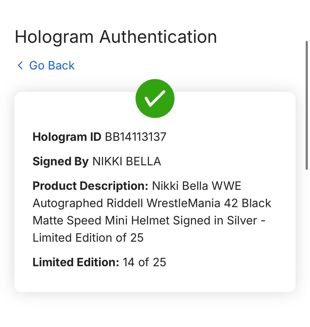 Nikki Bella Signed Riddell Wrestlemania 42 Mini Helmet LE /25 Auto Fanatics COA