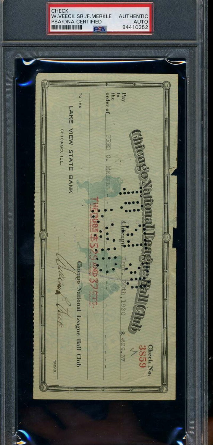 Fred Merkle PSA DNA Coa Signed 1920 Chicago Cubs Payroll Check 2 Autograph