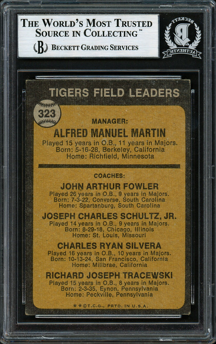 Joe Schultz Signed 1973 Topps Card #323 Detroit Tigers Beckett BAS #12306464