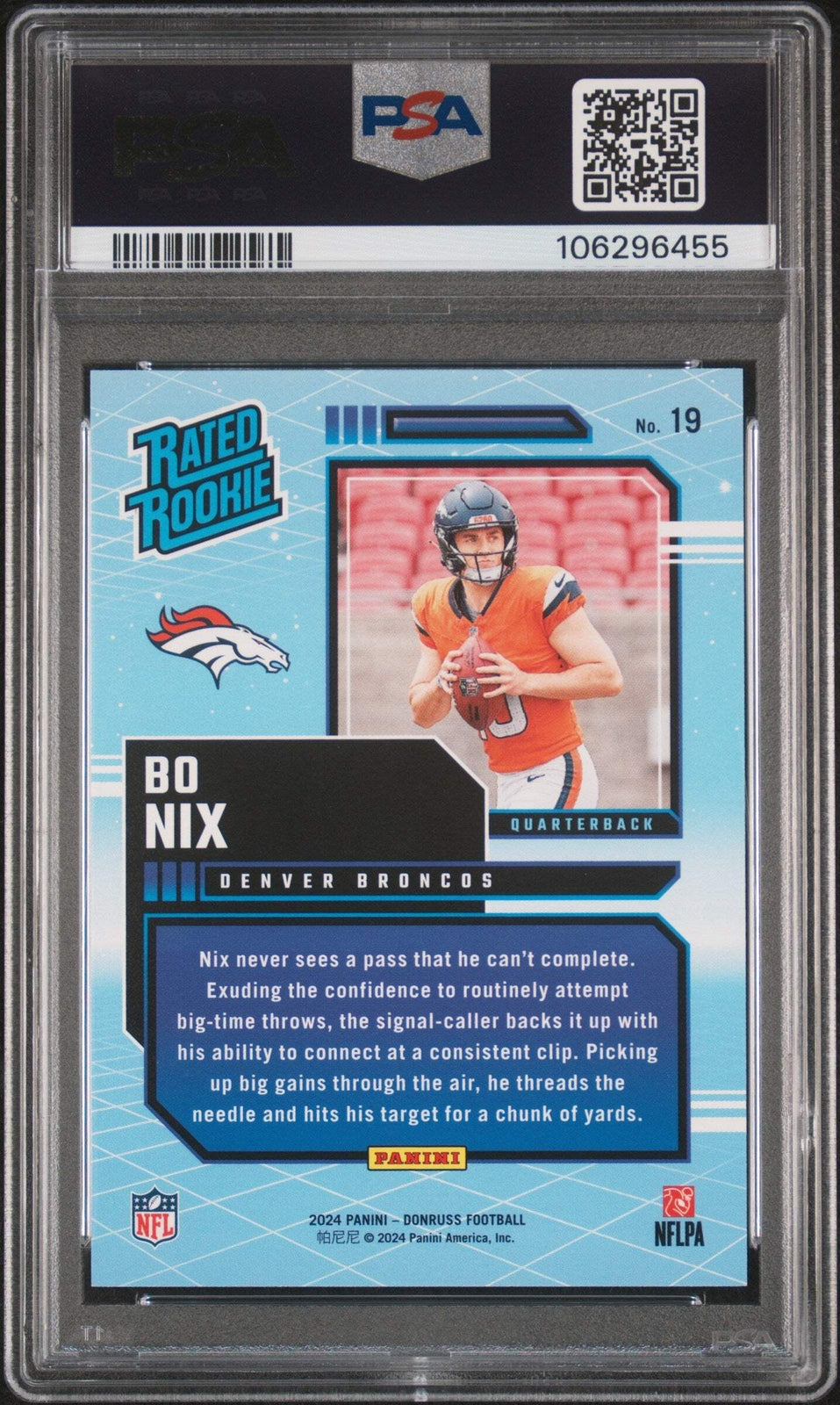 Graded 2024 Panini Donruss Bo Nix #19 Rated Rookies Retro Football Card PSA 10