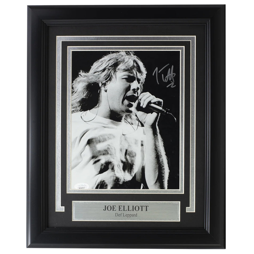 Joe Elliott Signed Framed 8x10 Black And White Def Leppard Photo JSA ITP