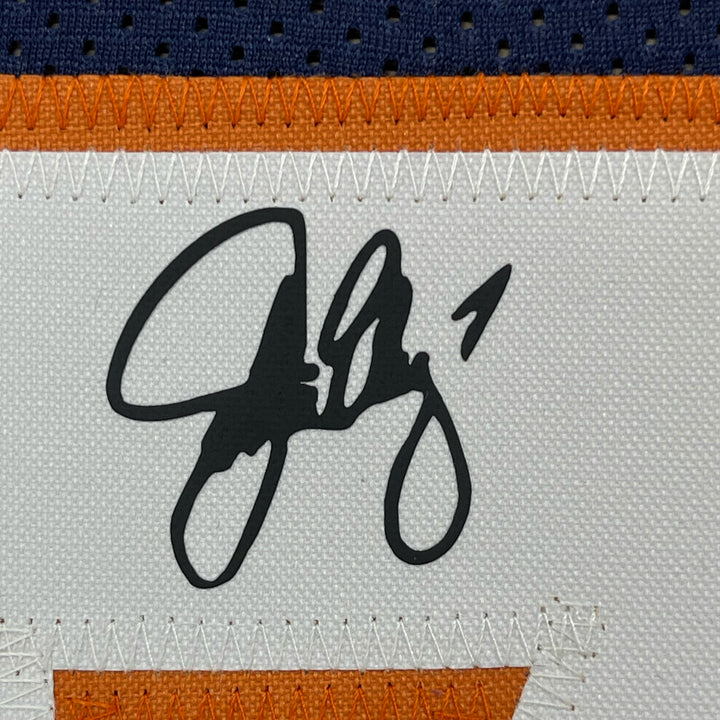 Framed Facsimile Autographed John Elway 33x42 Blue Reprint Laser Auto Jersey