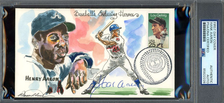 Hank Aaron PSA DNA Signed 1990 Wild Horse Cache FDC Hi Quality Hand Painted