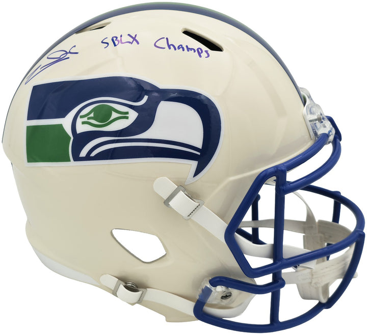 Zach Charbonnet Signed Seahawks Cream Full Size Retro Speed Replica Helmet MCS