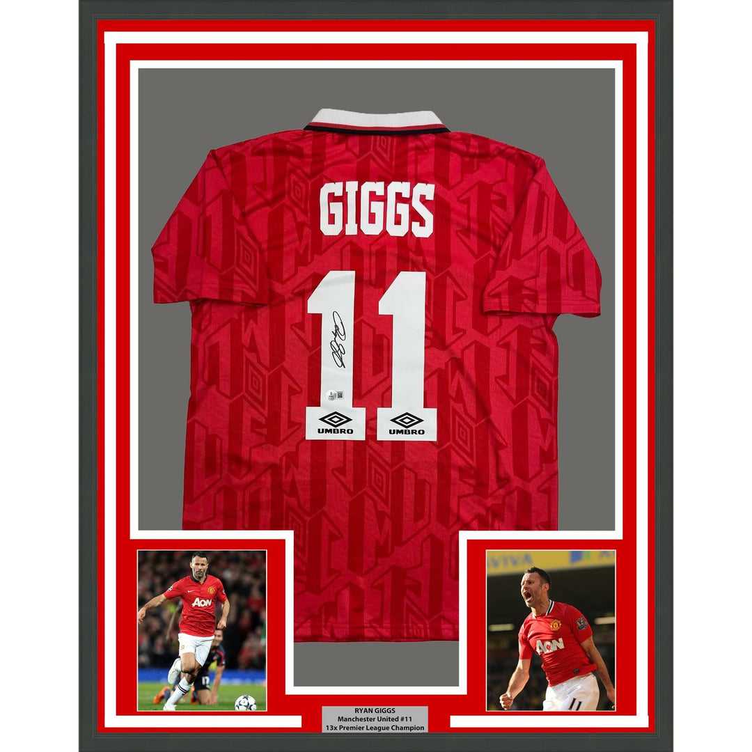 Framed Autographed/Signed Ryan Giggs 35x39 Manchester United Jersey BAS COA