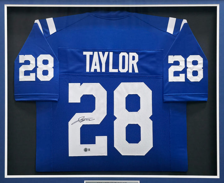 Jonathan Taylor Signed Framed Colts Blue Jersey Beckett BAS Witness