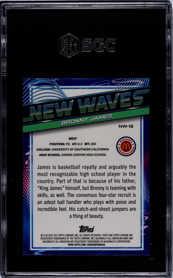 Bronny James 2023 Topps Chrome McDonald's AA Rookie Card- SGC Graded 10 Gem Mint