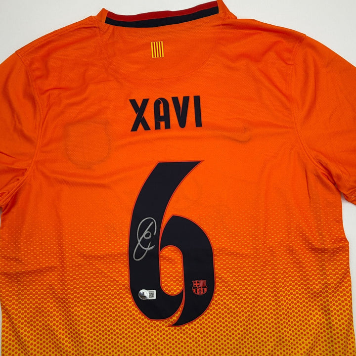 Autographed/Signed Xavi Hernandez Barcelona Orange Jersey Beckett BAS COA