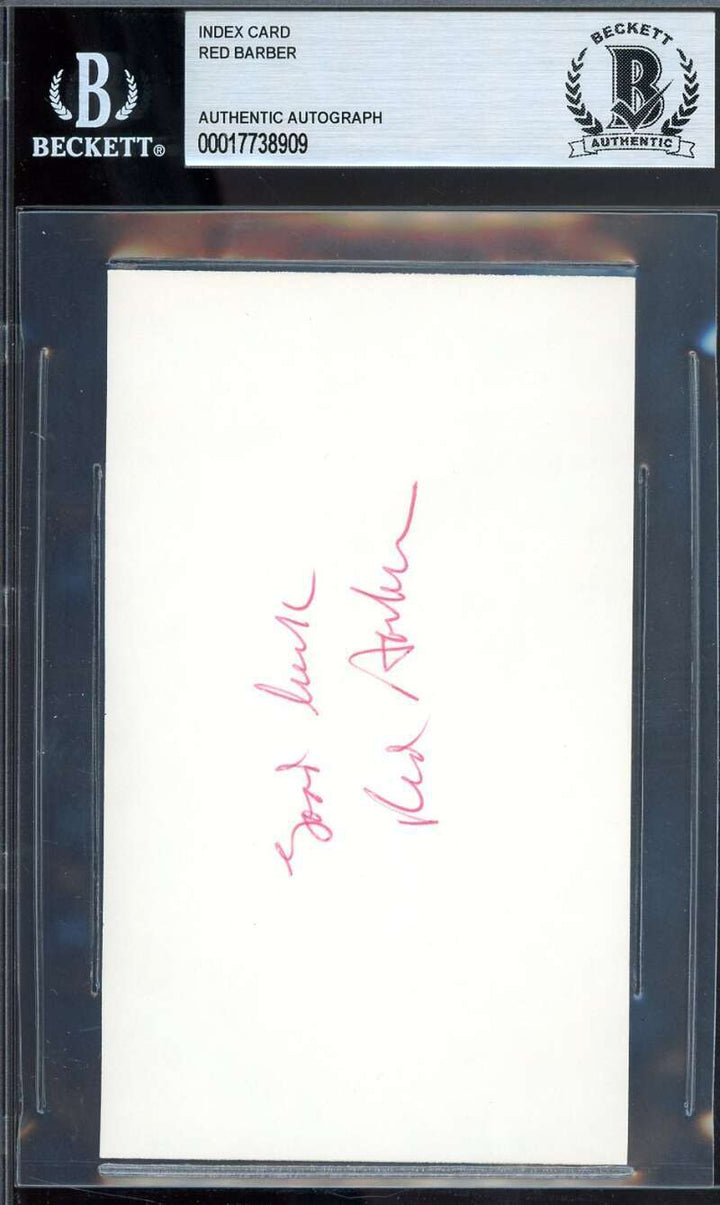 Red Barber Beckett BAS Signed 3x5 Index Card Autograph