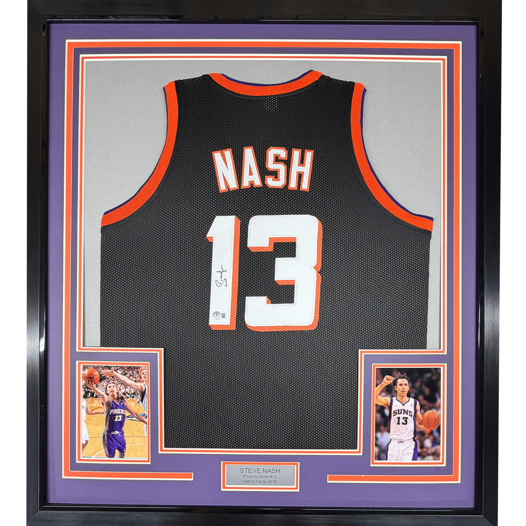 Framed Autographed/Signed Steve Nash 35x39 Phoenix Black Jersey Beckett COA