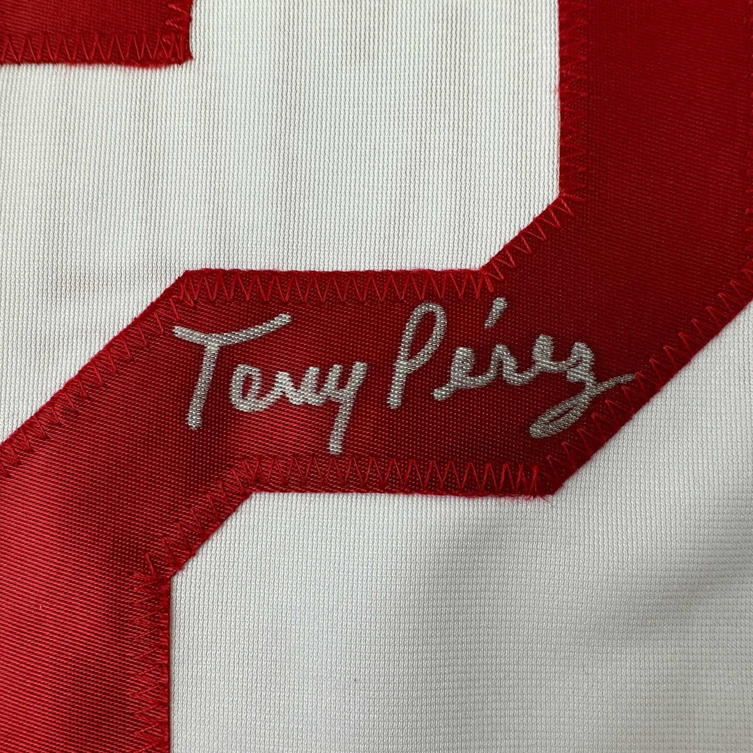 Autographed/Signed Tony Perez Cincinnati White Jersey Beckett BAS COA