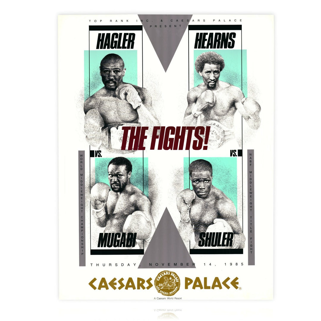 Tommy Hearns Marvin Hagler On Site 22x28 Poster - COA Owned By Caesars  11/14/85