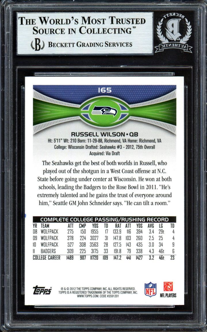 Russell Wilson Signed 2012 Topps RC 165 Seattle Seahawks Beckett #13447102