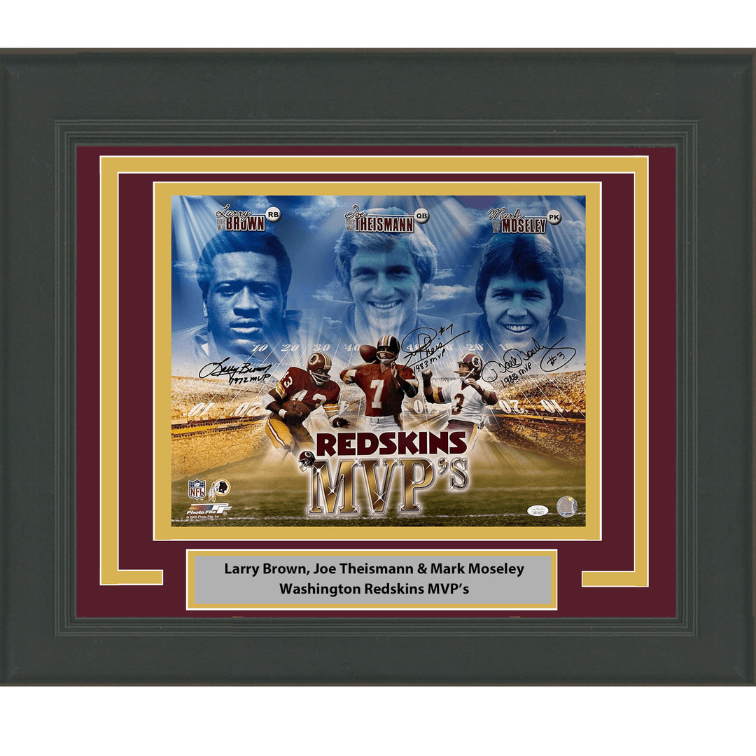 Framed Autographed Joe Theismann M. Moseley L. Brown 16x20 Photo JSA COA