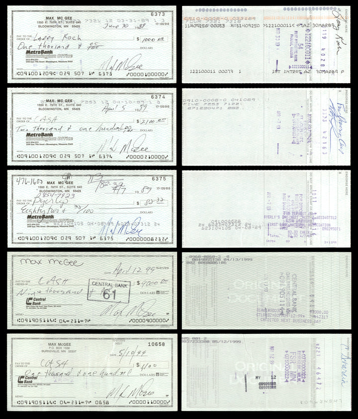Max McGee Autographed Signed 2.75x6 Check Lot of 50 Green Bay Packers 174046