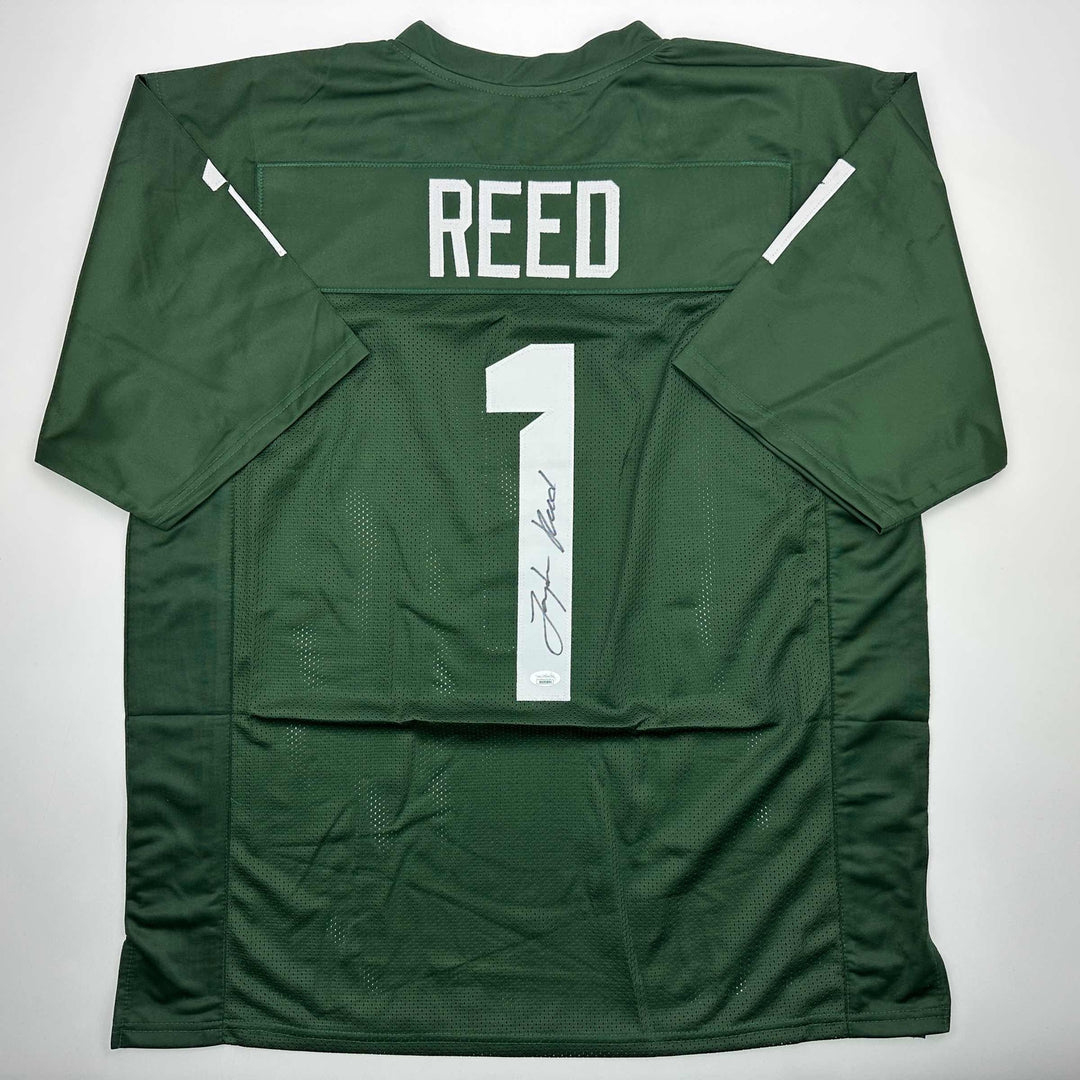 Autographed/Signed Jayden Reed Michigan State Green College Jersey JSA COA
