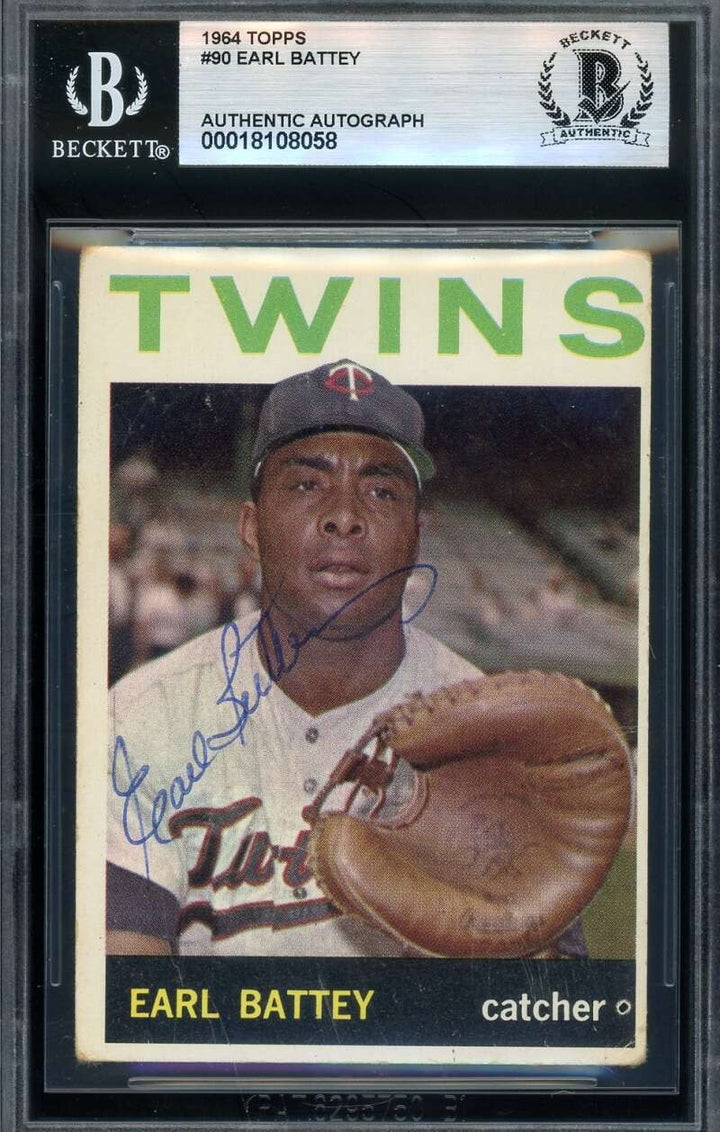 Earl Battey Beckett BAS Vintage Signed 1964 Topps Autograph
