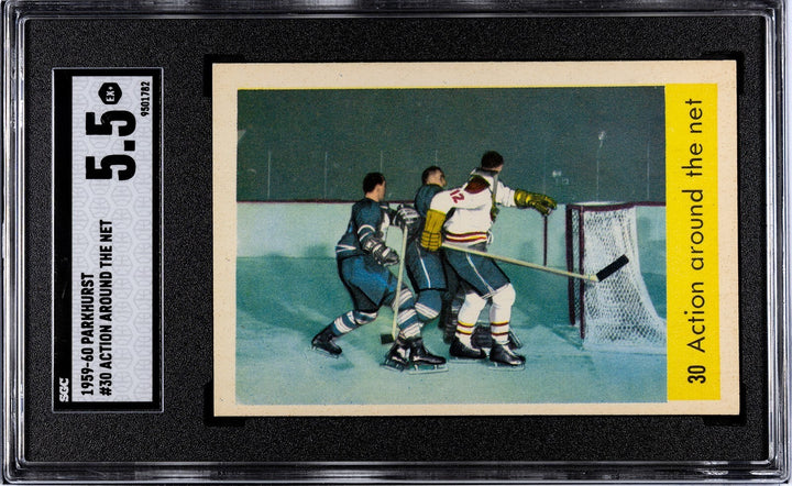 1959-60 Parkhurst NHL Action Around the Net Card #30 - SGC Graded 5.5 EX+