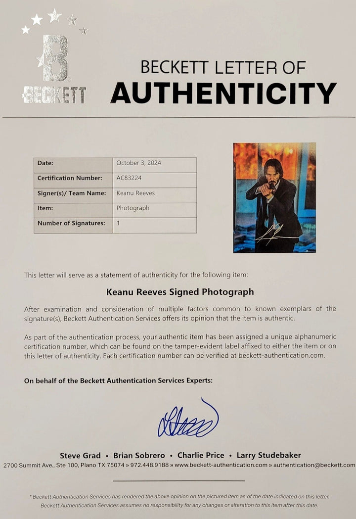 Keanu Reeves signed John Wick 11x14 photo poster autograph ~ Beckett BAS