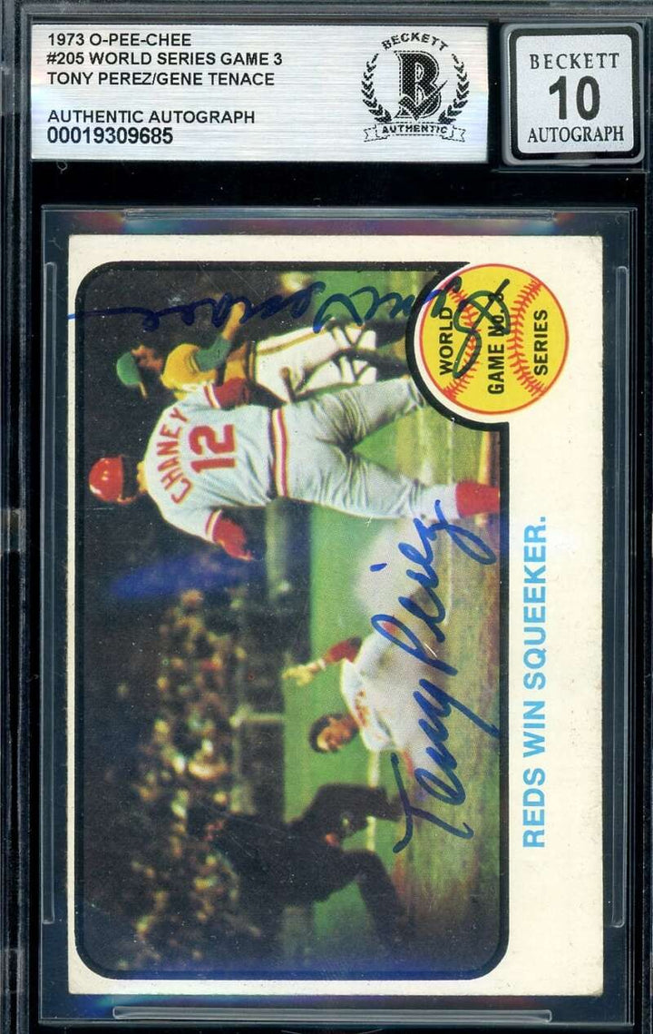 Tony Perez Gene Tenace Gem Mint 10 Beckett BAS Signed 1973 O-Pee-Chee 1972 WS