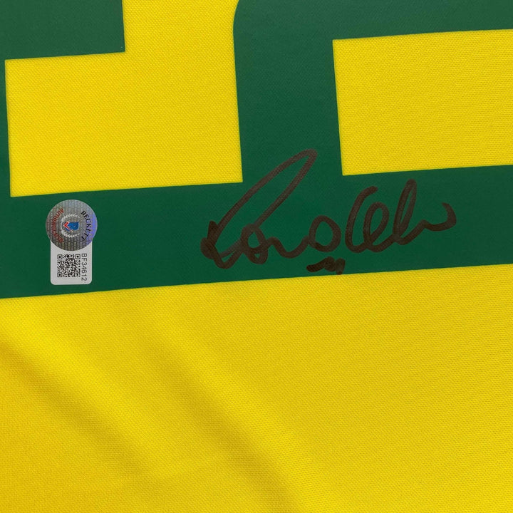 Autographed/Signed Ronaldo Nazario Brazil Yellow Jersey Beckett BAS COA