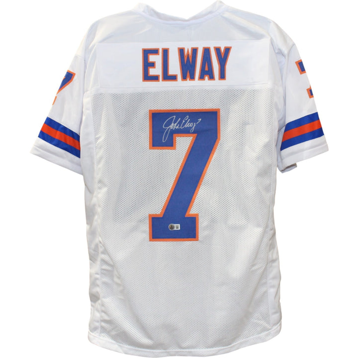 John Elway Autographed/Signed Denver Broncos Size XL White Jersey Beckett 50185