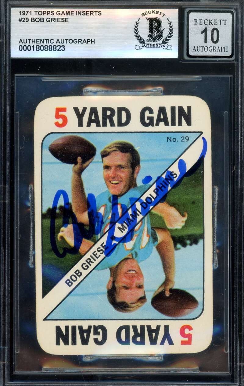 Bob Griese Gem Mint 10 Beckett BAS Signed 1971 Topps Game Inserts Autograph