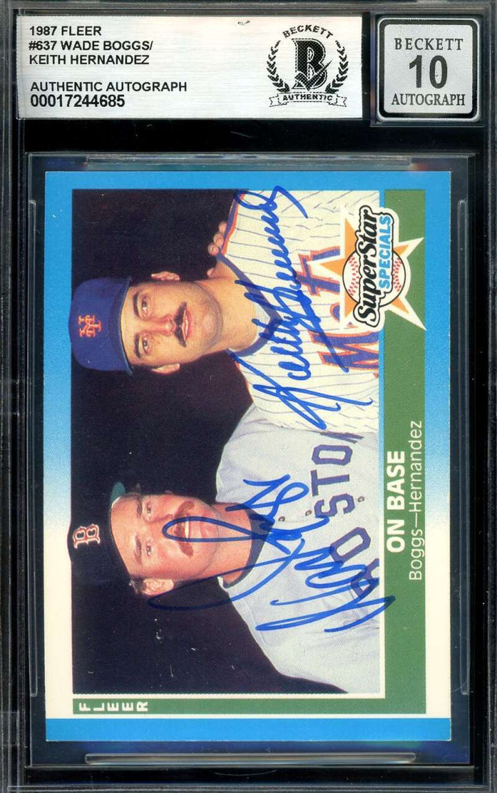 Wade Boggs Keith Hernandez Gem Mint 10 Beckett BAS Signed 1987 Fleer Autograph