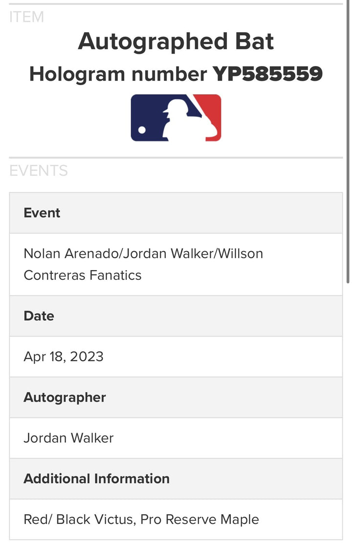 Jordan Walker Signed Game Model Baseball Bat Cardinals Rookie Auto Fanatics MLB
