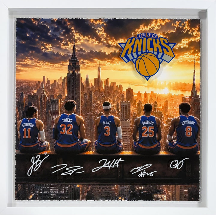 Knicks 2026 Team Starting 5 framed 3d Shadowbox Photo 26x26 Jalen Brunson Kat OG