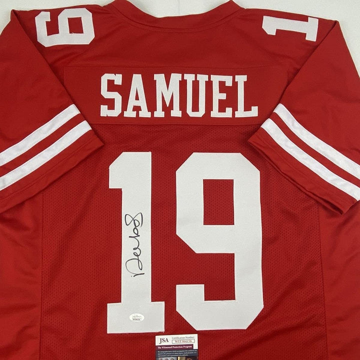Autographed/Signed DEEBO SAMUEL San Francisco Red Jersey JSA COA Auto