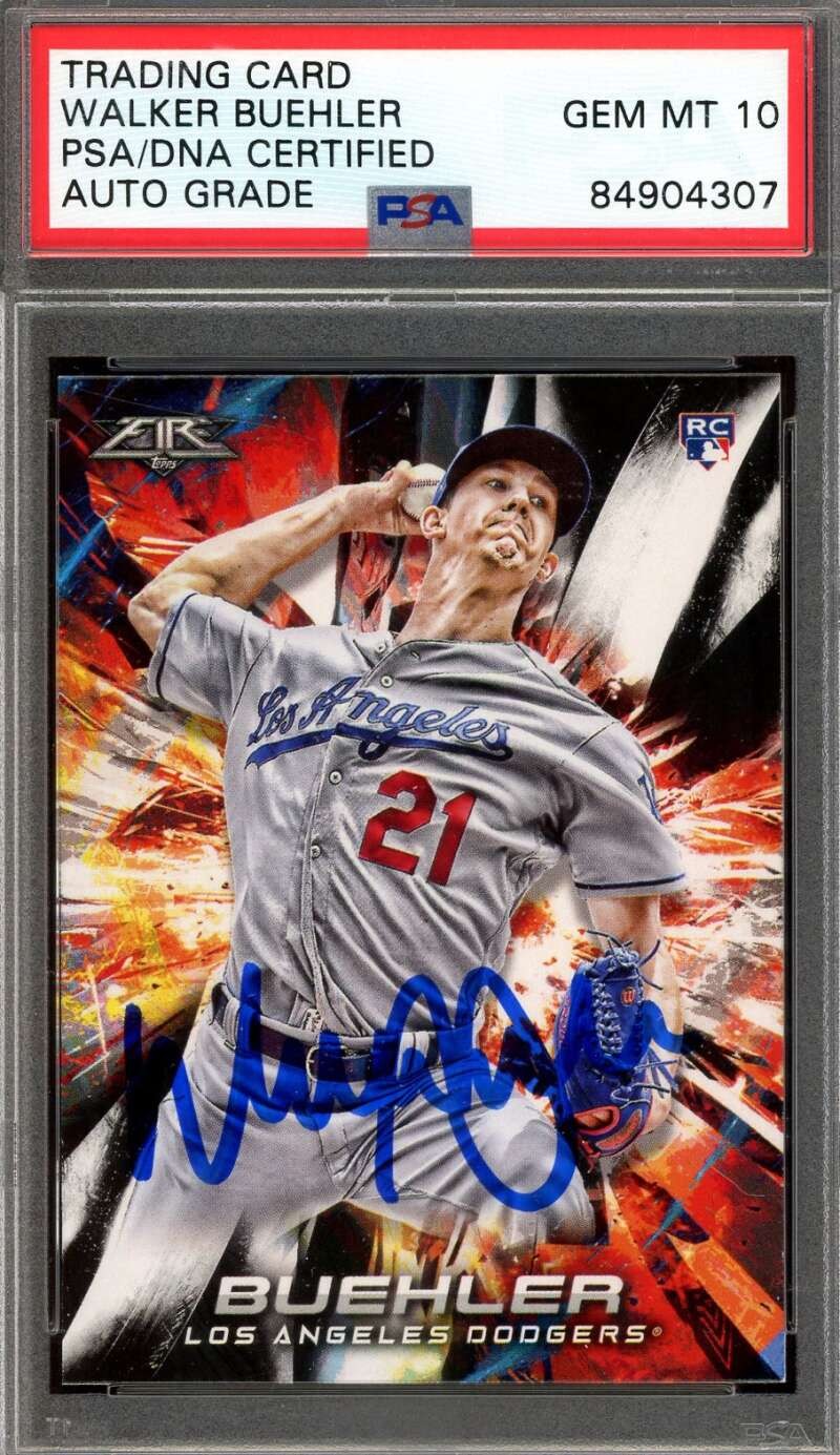Walker Buehler Gem Mint 10 PSA DNA Signed 2018 Topps Fire Rookie Autograph