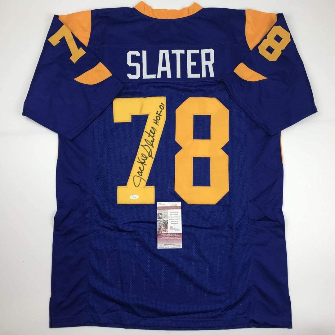 Signed Jackie Slater HOF 01 Los Angeles LA Retro Blue Jersey JSA COA