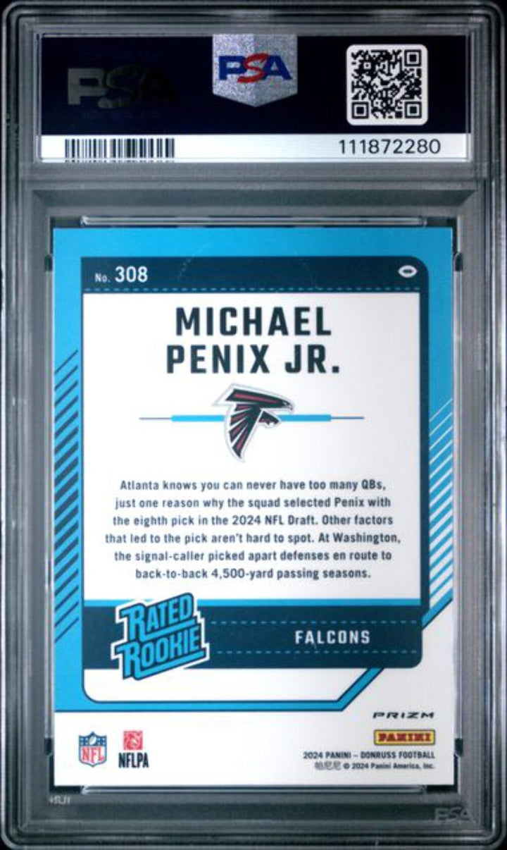 Graded 2024 Panini Donruss Michael Penix Jr 308 Optic Preview Red Wave RC PSA 10
