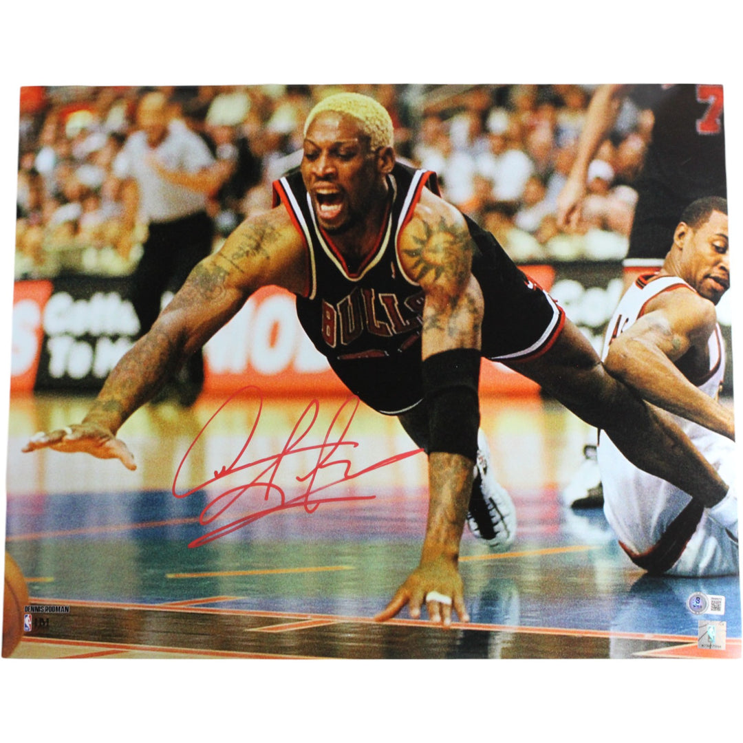 Dennis Rodman Autographed/Signed Chicago Bulls 16x20 Photo Beckett Witness 49704