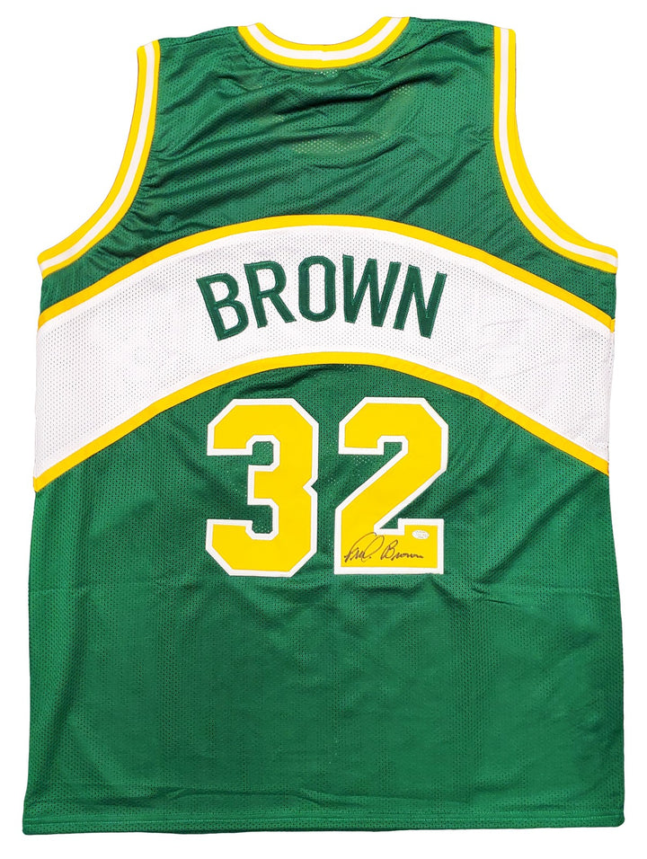 Seattle Supersonics Downtown Fred Brown Signed Green Jersey MCS Holo
