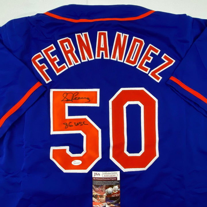 Autographed/Signed Sid Fernandez 86 WSC New York Blue Jersey JSA COA