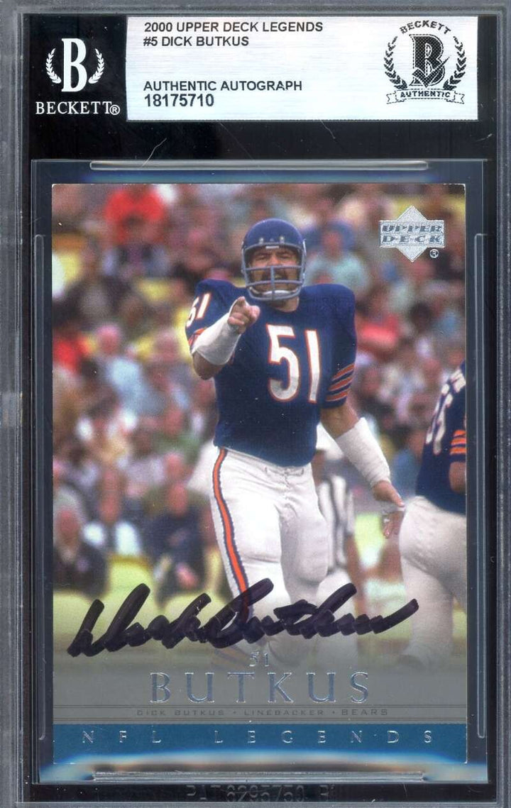 Dick Butkus Beckett BAS Signed 2000 Uper Deck Legends Autograph