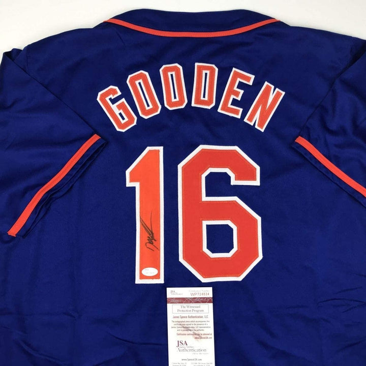 Autographed/Signed DWIGHT DOC GOODEN New York Blue Jersey JSA COA Auto
