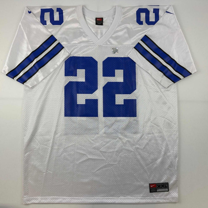Autographed/Signed Emmitt Smith Dallas White Jersey Beckett BAS COA