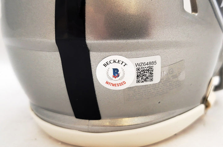 Fred Biletnikoff Signed Oakland Raiders Flash Gray Speed Mini Helmet Beckett Wit