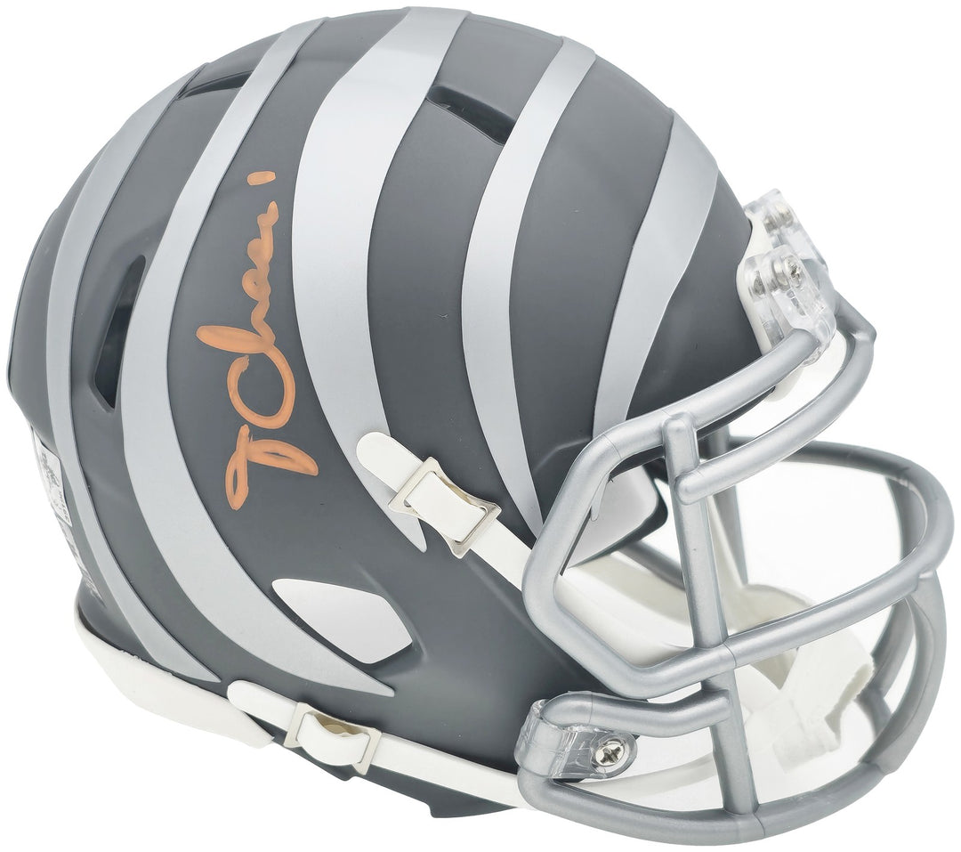 Ja'Marr Chase Signed Bengals Slate Silver Speed Mini Helmet Beckett Wit