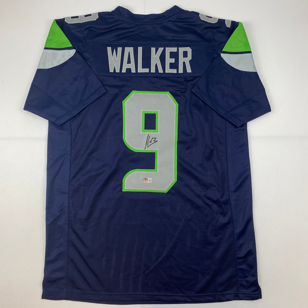 Autographed/Signed Kenneth Walker Seattle Blue Jersey Beckett BAS COA