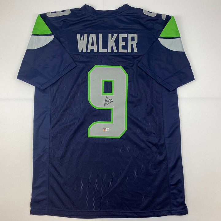 Autographed/Signed Kenneth Walker Seattle Blue Jersey Beckett BAS COA
