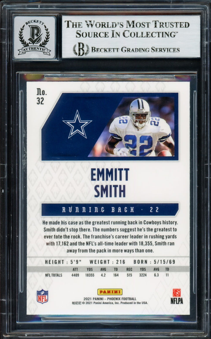 Emmitt Smith Auto 2021 Panini Phoenix Fire Burst Card 32 Cowboys Sig 10 Beckett
