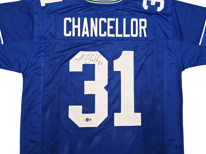 Seattle Seahawks Kam Chancellor Signed Blue Throwback Jersey Beckett Witness