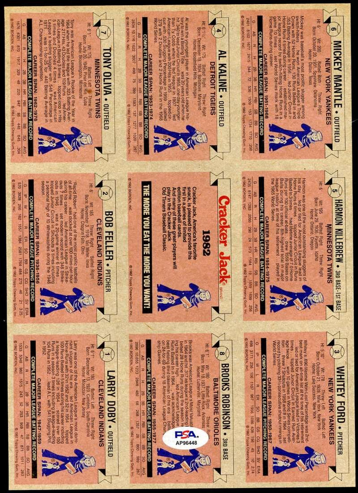 Brooks Robinson PSA DNA Signed 1982 Topps Cracker Jack Set Autograph