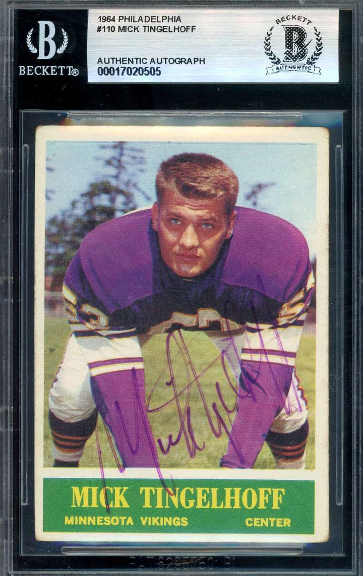 Mick Tingelhoff Beckett BAS Signed 1964 Philadelphia Gum Rookie Autograph