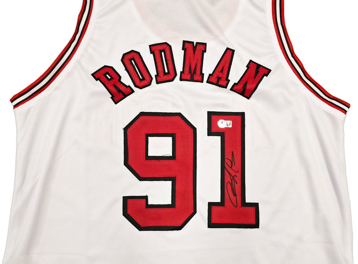 Chicago Bulls Dennis Rodman Signed White Jersey Beckett BAS Witness